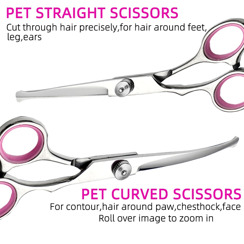 Dog Grooming Scissors Kit with Safety Round Tips Stainless Steel Professional Dog Grooming Shears Set - Thinning Curved Scissors and Comb for Dog Cat Pet2