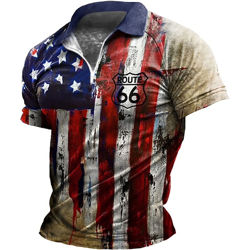 Men's American Flag Veterans Zip Polo Shirts Golf Shirt Short Sleeve Polo Shirts Collared Shirts Casual Streetwear Vacation Wear Party Outfits 3D Print Quarter Zip Polo Black-White Black Red3