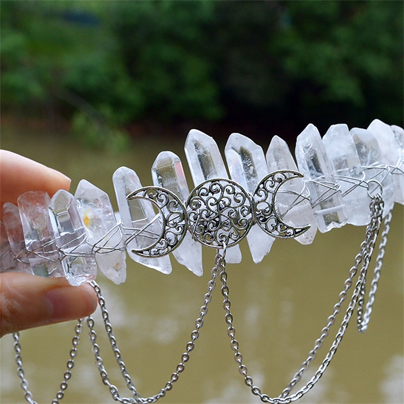 Natural Crystal Electroplated Black Electroplated Colorful White Wicca Witch Accessories Chain Crown Hair Band for Walpurgis Night4