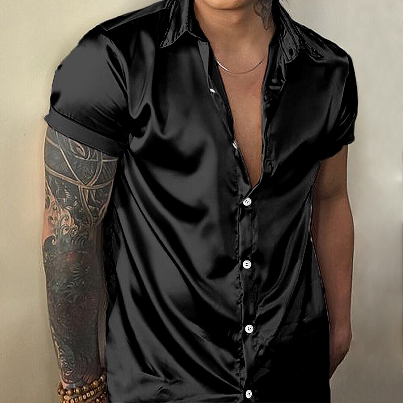 Men's Shirt Summer Shirt Casual Shirt Button Up Shirt Black Gold Short Sleeve Plain Lapel Vacation Daily Clothing Apparel Polyester Fashion Designer Casual3