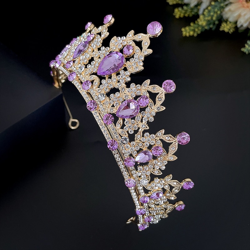 European And American Purple Bride Headwear Baroque Crown Rhinestone Headwear Princess Crown Wedding Hair Accessories Dress Accessories4