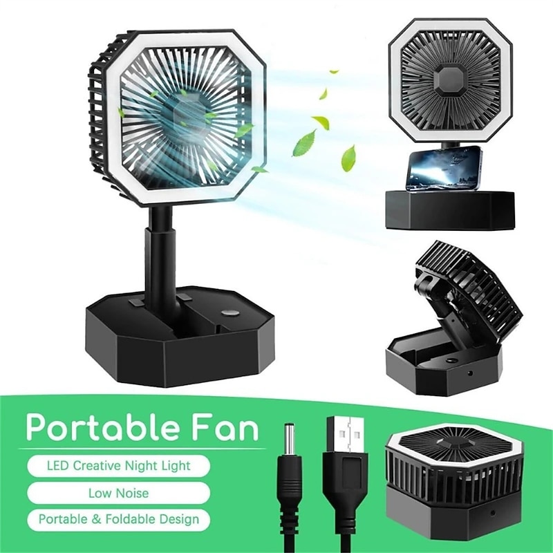 WAZA Foldable USB Mini Fan – Adjustable Height and Angle, LED Light, Personal Rechargeable Fan for Travel and Office3