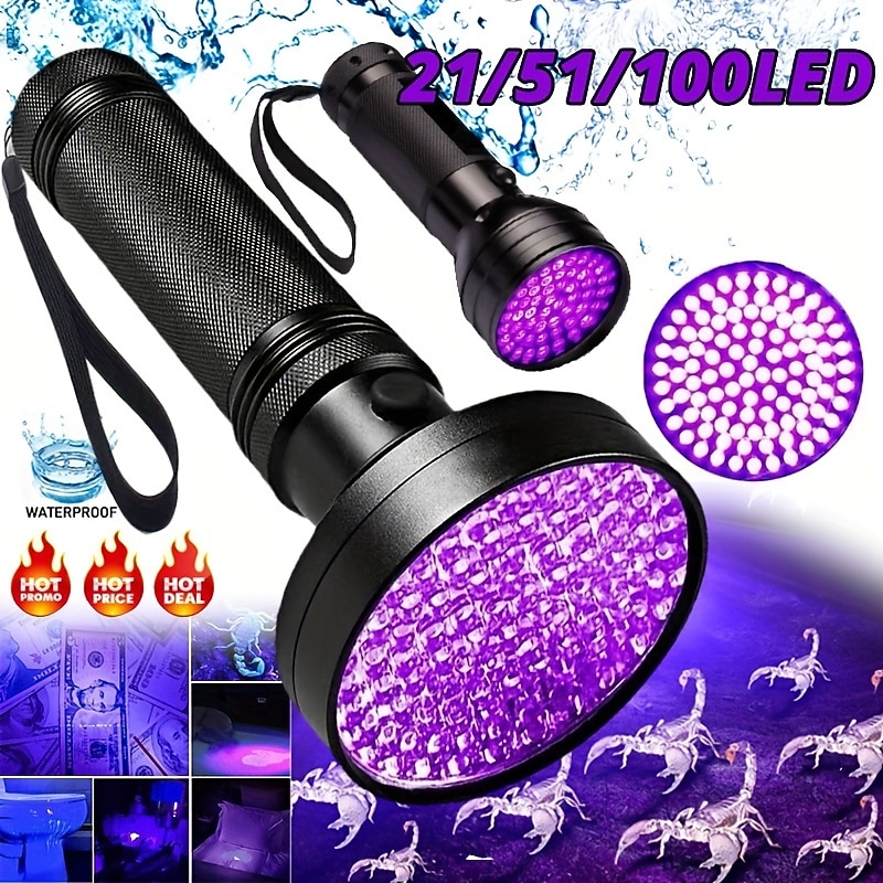 UV Flashlight Ultra Violet Torch Blacklight with 128 LEDs 395nm Detector for Dog Urine Pet Stains and Bed Bug