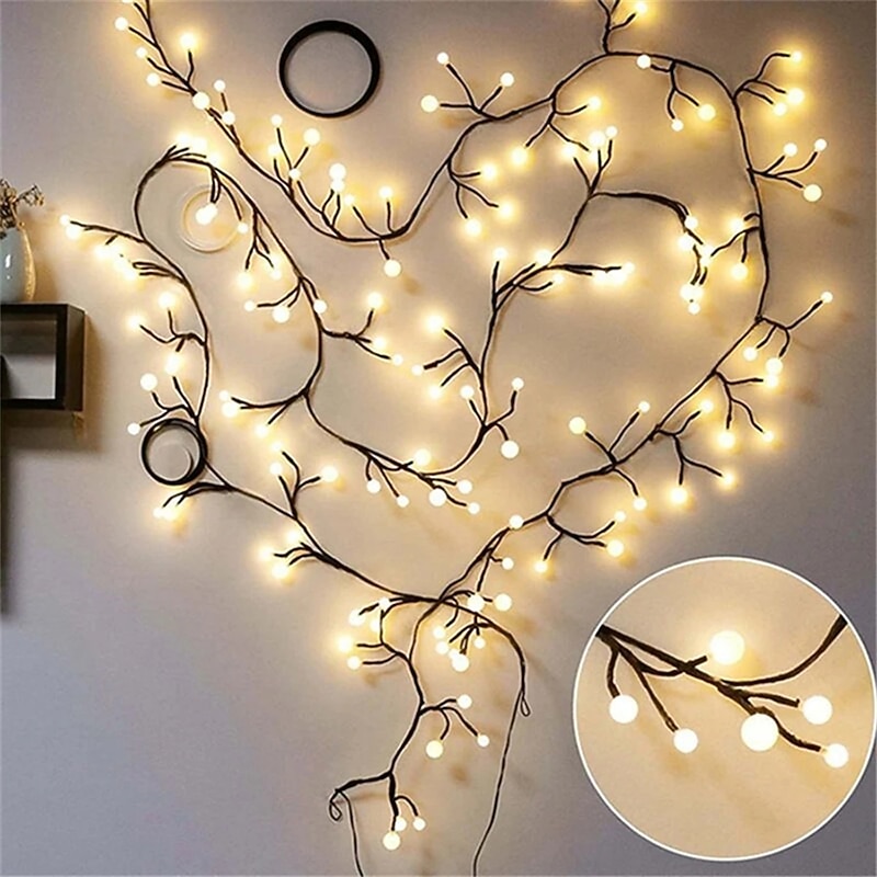 2.5M 72LED Flexible DIY Willow Vine Lights Artificial Plant Decor for Christmas, Bedroom, Walls, and Holiday Weddings