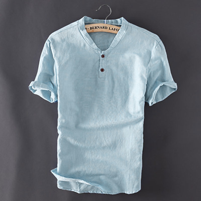 Men's Shirt Cotton Linen Shirt White Cotton Shirt Summer Shirt Beach Shirt Plain Vacation Hawaiian White Blue Khaki Short Sleeve V Neck Spring & Summer Clothing Apparel Basic4