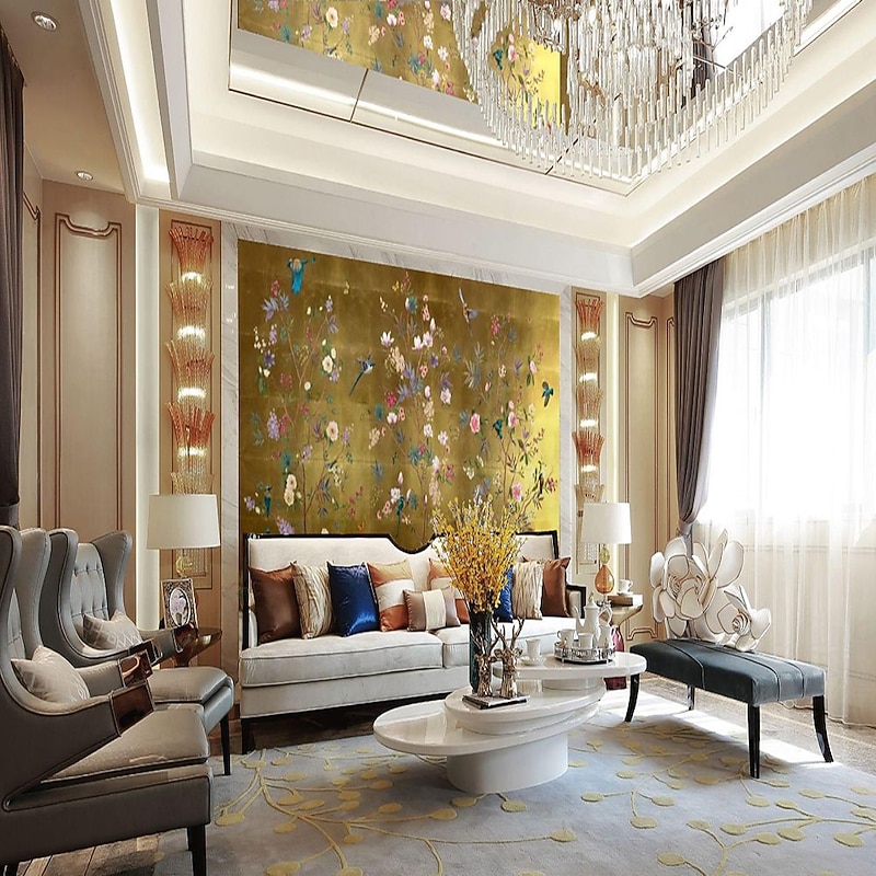 Cool Wallpapers Flower Wallpaper Wall Mural Floral Traditional Chinese Painting Home Decoration Floral Classic Wall Covering, Canvas PVC / Vinyl Material Adhesive required Mural, Room Wallcovering4