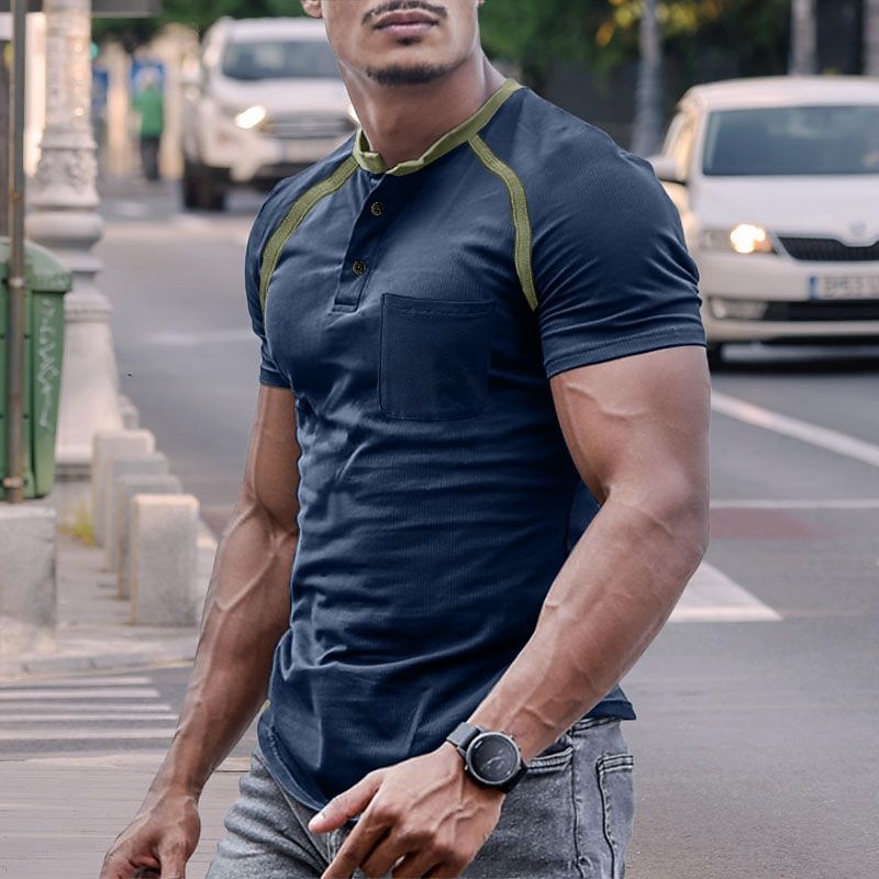 Men's Button T Shirt Henley Shirt Tee Top Short Sleeves Henley Summer Raglan Sleeve Fashion Designer Basic Vacation Street Going out Black Red Navy Blue Top Tee for Men
