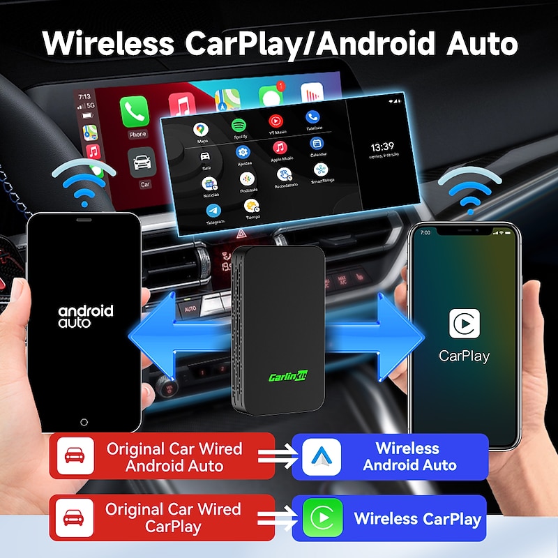 CarlinKit 5.0 CarPlay Android Auto Wireless Adapter Portable Dongle for OEM Car Radio with Wired CarPlay/Android Auto 2023 Newest CPC200-2AIR Available for Android Phones and iPhones4