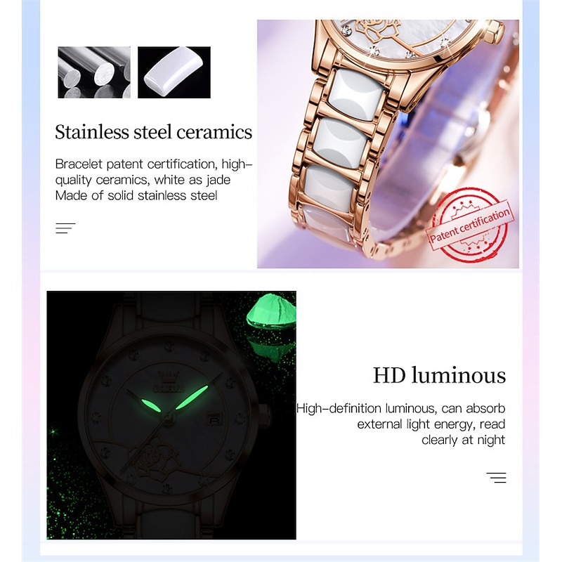 OLEVS Women's Wrist Watche Mechanical Watch for Women Analog Automatic self-winding Stylish Fashion Waterproof Luminous Rhinestone Titanium Alloy Stainless Steel4