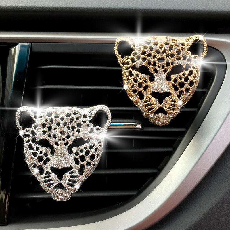 Leopard Head Car Air Outlet Perfume Clip  Car Air Vent Perfume Clip Set Diamond Money Leopard Car Air Vent Aromatherapy Creative Car Interior Jewelry
