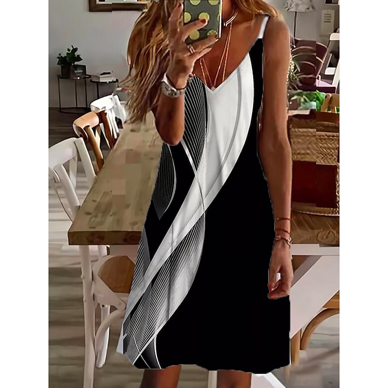 Women's Mini Dress Casual Dress Sundress Summer Dress Slip Dress Stylish Sexy Casual Outdoor Vacation Daily Regular Fit Color Gradient Sleeveless V Neck Black And White Black Wine Blue Summer Spring3
