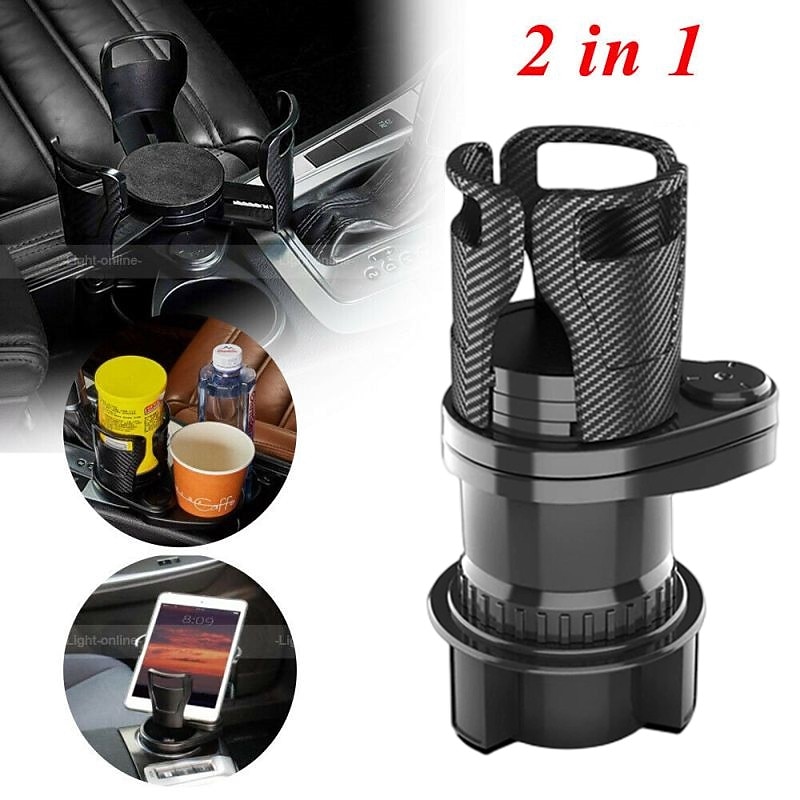 2 in 1 Multifunctional Car Cup Holder 360 Rotating Adjustable Car Cup Holder Expander Adapter Base Tray for Snack Bottles Cups2