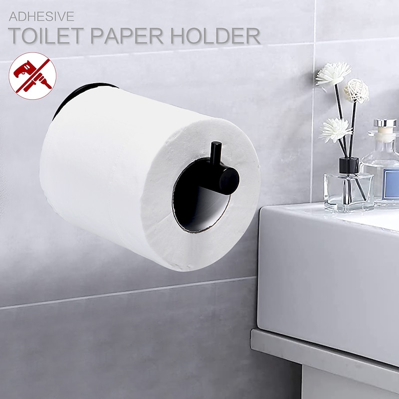 Self-adhesive Toilet Paper Holder SUS304 Stainless Steel Roller Paper Matte Black Storage Rack Tissue Roll Hanger Bathroom Paper Towel Dispenser Office Toilet Paper Holder