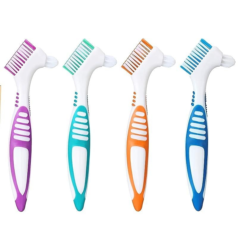 Denture Toothbrush For Adults, Denture Cleaning Brush, Hard Denture Brush Oral Care Double-Sided Toothbrush, Specially Designed To Thorough Cleaning Dentures & Bridges