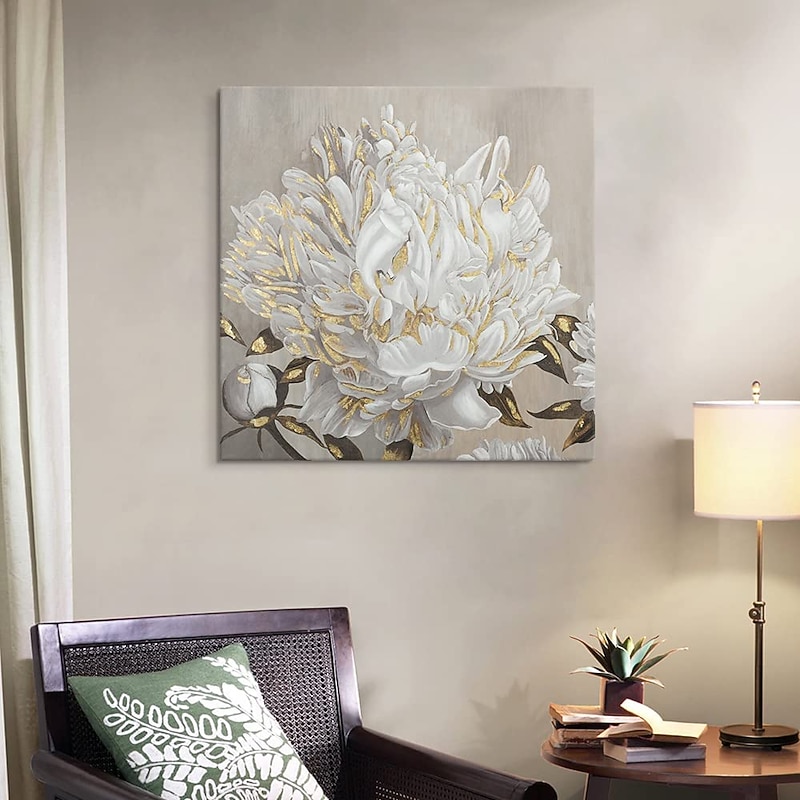 Oil Painting Hand Painted Square Floral / Botanical Modern Rolled Canvas (No Frame)