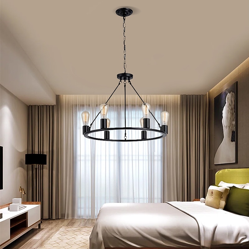 LED Pendant Light Vintage Painted Metal Chandelier Lighting, with 6/8/10/12 Lights, Rustic Vintage Farmhouse Chandelier Lighting, Carriage Wheel Pendant, Black3