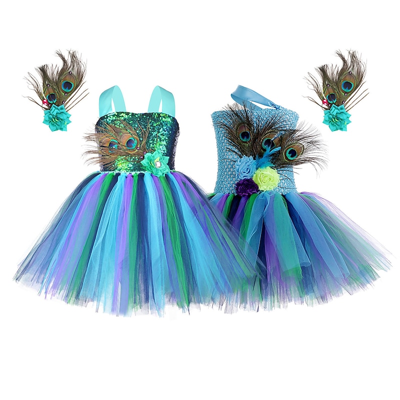 Animals Peacock Dress Flower Girl Dress Tulle Dresses Cosplay Movie Cosplay for Girls' Kid's Children's Day Masquerade