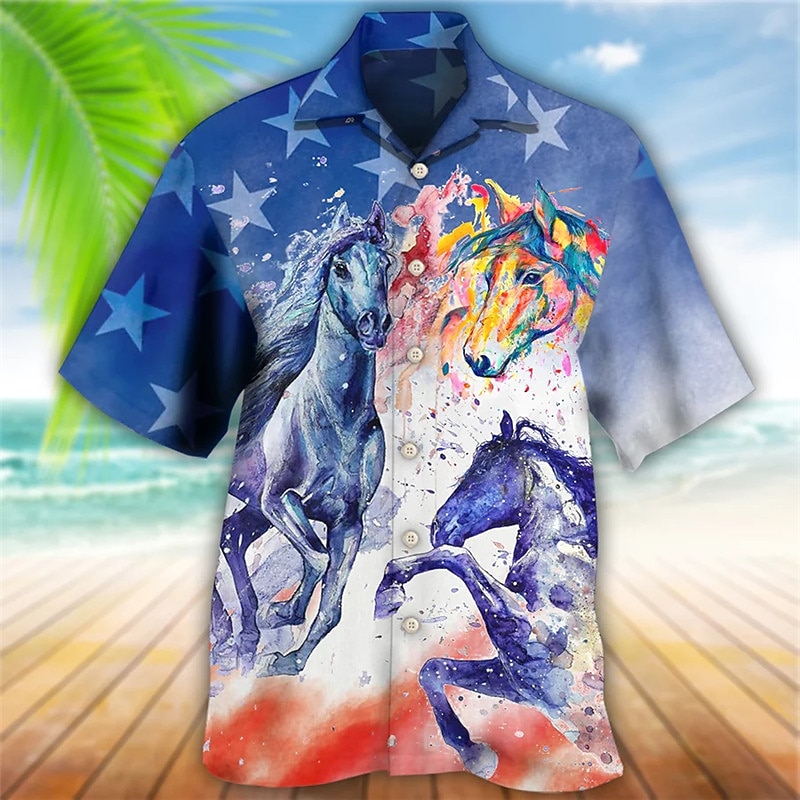 Kentucky Derby Men's Horse Horse Racing Shirt Summer Hawaiian Shirt Button Up Shirt Short Sleeve Sports Fashion Streetwear Outdoor Casual Hawaiian Summer Spring Cuban Collar Print Funny Kentucky4