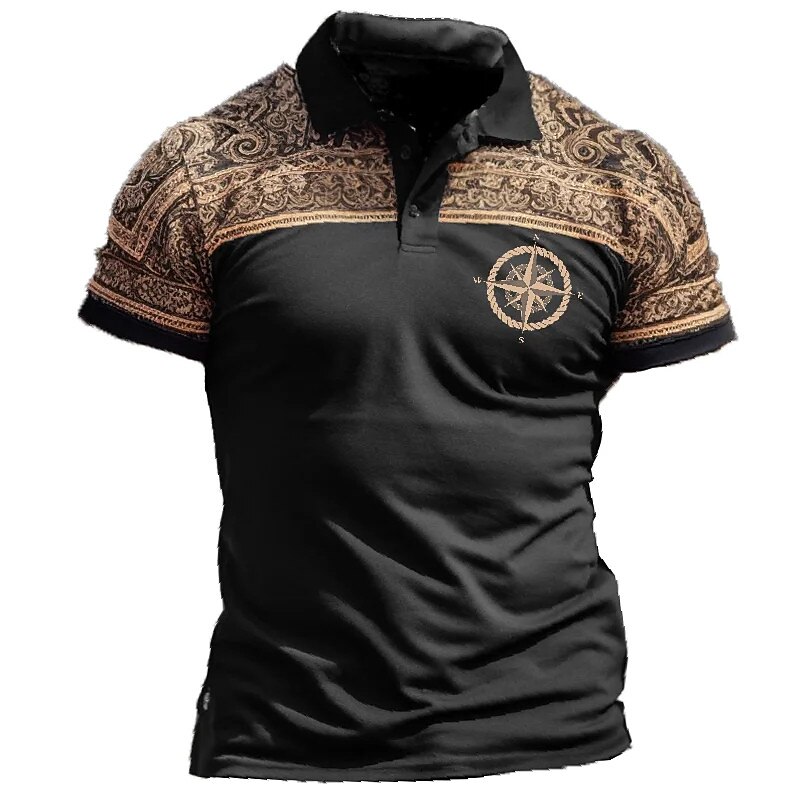 Men's Tribal Polo Shirts Golf Shirt Short Sleeve Polo Shirts Collared Shirts Casual Vacation Wear Party Outfits Buttons 3D Print Black3