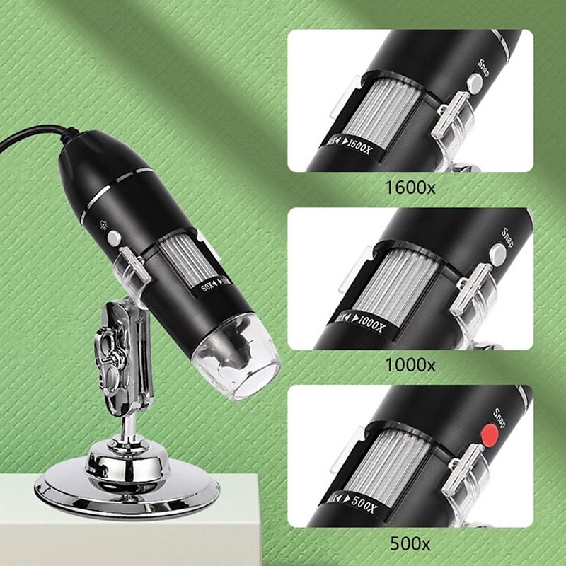 500X 1000X 1600X Digital Microscope Camera 3in1 Type-C USB Portable Electronic Microscope For Soldering LED Magnifier For Cell Phone Repair（not for iphone）4
