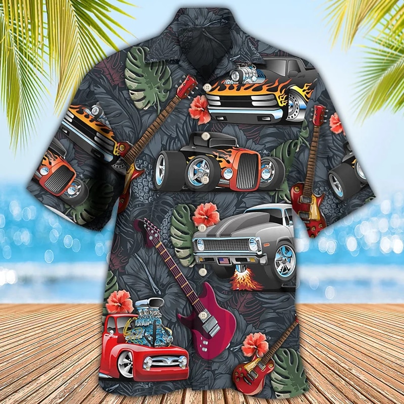 Men's Hippie Bus Shirt Summer Hawaiian Shirt Aloha Shirt Short Sleeve Shirt Turndown Tropical Fashion Hawaiian Casual Hawaiian Holiday Light Yellow Blue-Green Black S M L4