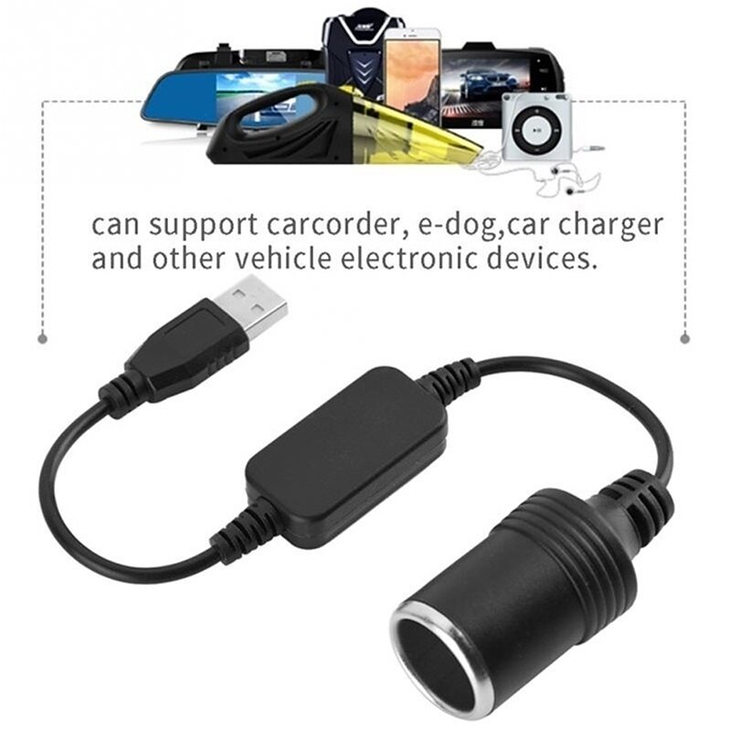 Converter Adapter Wired Controller USB Port to 12V Car Cigarette Lighter Socket Female Power Cord