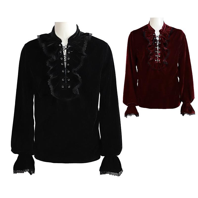 Retro Vintage Punk & Gothic Medieval Blouse / Shirt Prince Vampire Knight Ritter Flounced Solid Colored Fancy Dress Men's Pirate Fantasy Performance Party Stage Adults' Shirt Blouse