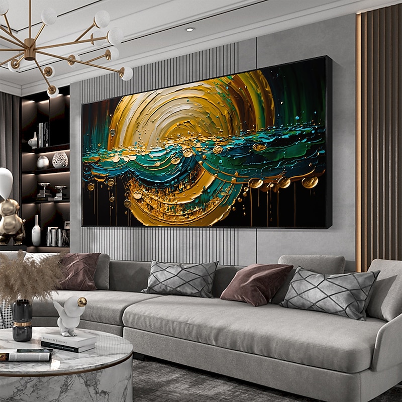 Handmade Oil Painting Canvas Wall Art Decor Original Gold Circle Abstract Graffiti Painting for Home Decor With Stretched Frame/Without Inner Frame Painting3