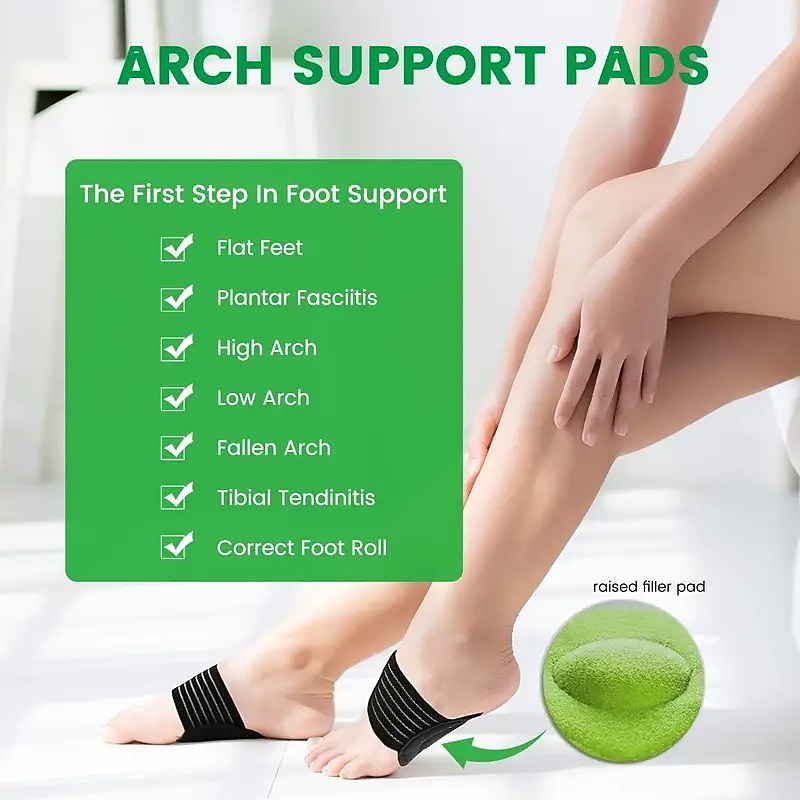 2pcs Arch Support((Mens 5-10/ Womens 7-12)  Thick & Soft Compression Cushioned Support Sleeves Foot Pain Relief Cushions Universal Size For Men And Women2