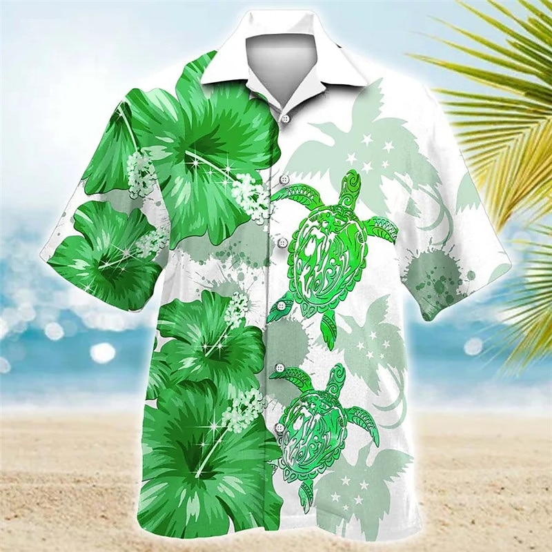 Men's Floral Tropical Turtles Shirt Summer Hawaiian Shirt Aloha Shirt Short Sleeve Shirt Cuban Collar Sports Fashion Streetwear Outdoor Casual Hawaiian Red Blue Purple S M L4