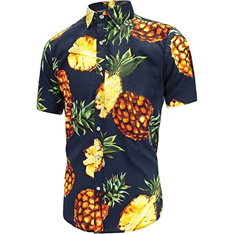 Men's Fruit Pineapple Shirt Summer Hawaiian Shirt Aloha Shirt Short Sleeves Shirt Turndown Tropical Hawaiian Designer Outdoor Street Casual Green / Black White Pink 3D Print S M L2