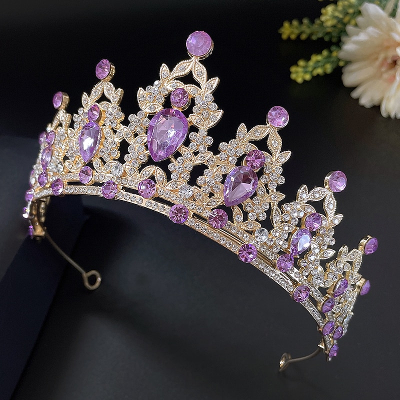 European And American Purple Bride Headwear Baroque Crown Rhinestone Headwear Princess Crown Wedding Hair Accessories Dress Accessories3