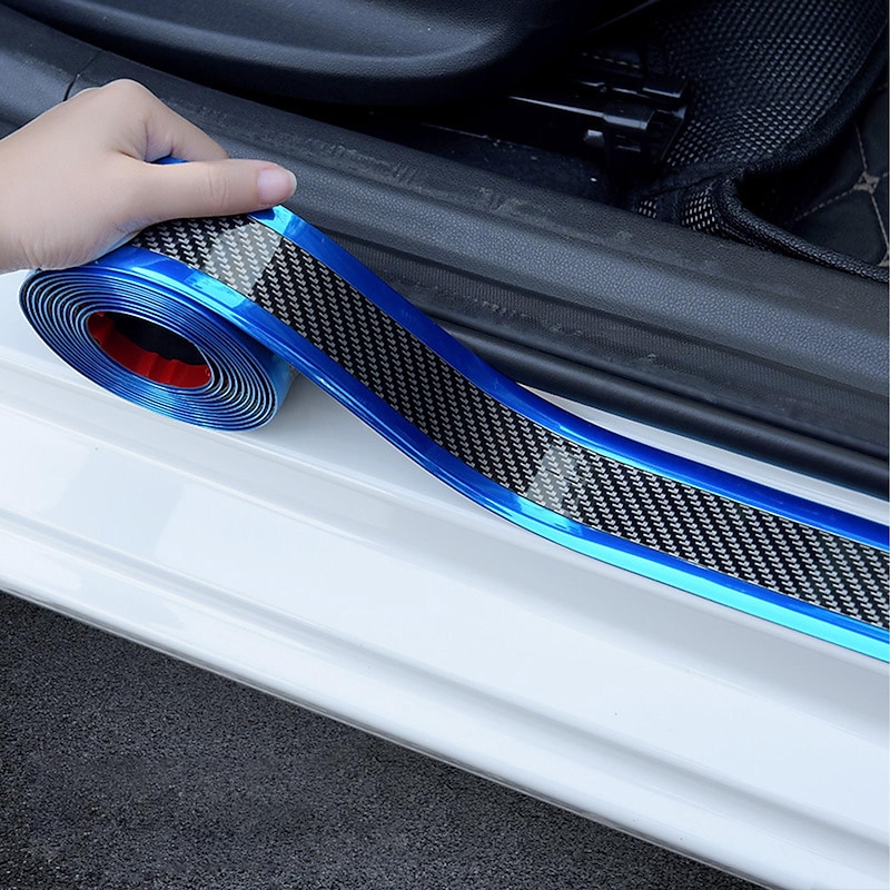 3Pcs Car Threshold Anti-stepping/Scratching Door Decor Bump Sticker Blue 1 Meter2