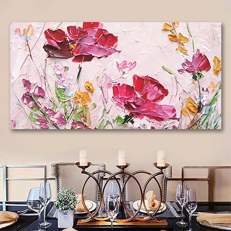 Oil Painting Handmade Hand Painted Wall Art Abstract Red Flowers Canvas Painting Home Decoration Decor Stretched Frame Ready to Hang4
