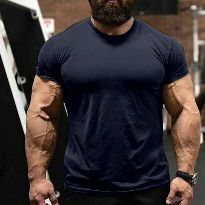 Men's T Shirt Tee Short Sleeves Crewneck Streetwear Stylish Casual Plain Outdoor Going out Black White Navy Blue Top Tee for Men3