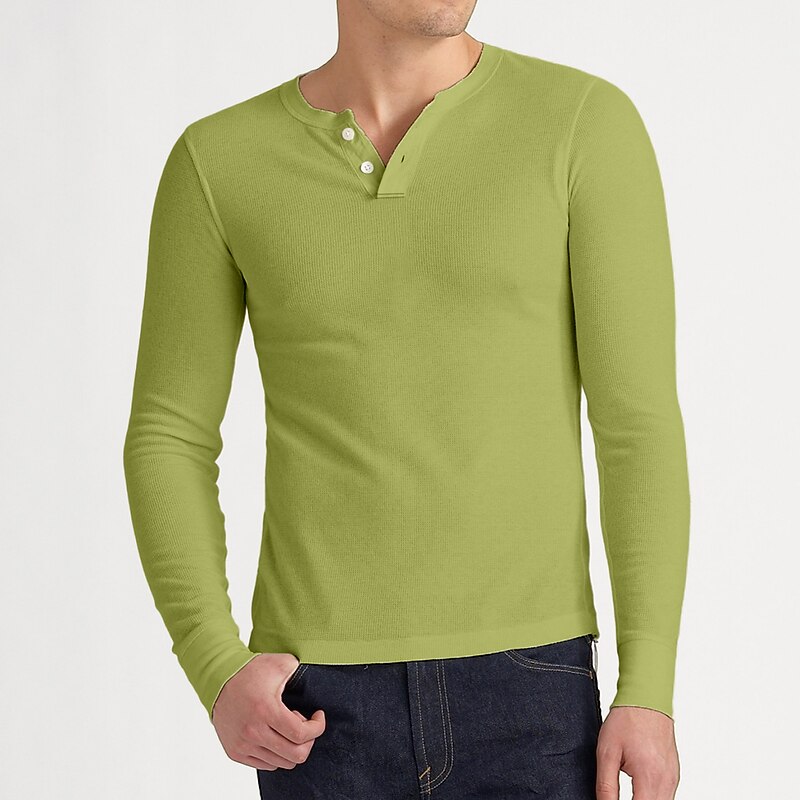 Men's Button T Shirt T Shirt Henley Shirt Long Sleeve Shirt Long Sleeve Henley Spring, Fall, Winter, Summer Plain Classic Casual Big and Tall Button-Down Street Casual Holiday Black White Navy Blue2