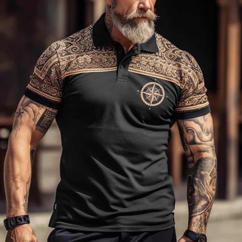 Men's Tribal Polo Shirts Golf Shirt Short Sleeve Polo Shirts Collared Shirts Casual Vacation Wear Party Outfits Buttons 3D Print Black