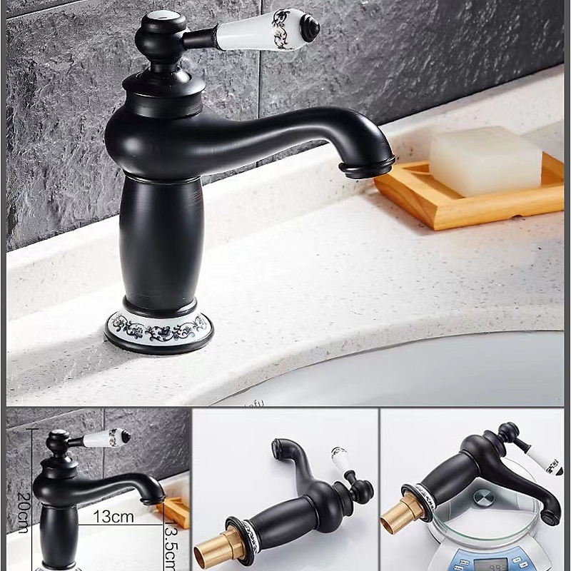 Vintage Bathroom Sink Mixer Faucet, Monobloc Washroom Basin Taps Single Handle One Hole Deck Mounted, Mono Retro Style Water Taps Hot and Cold Hose2