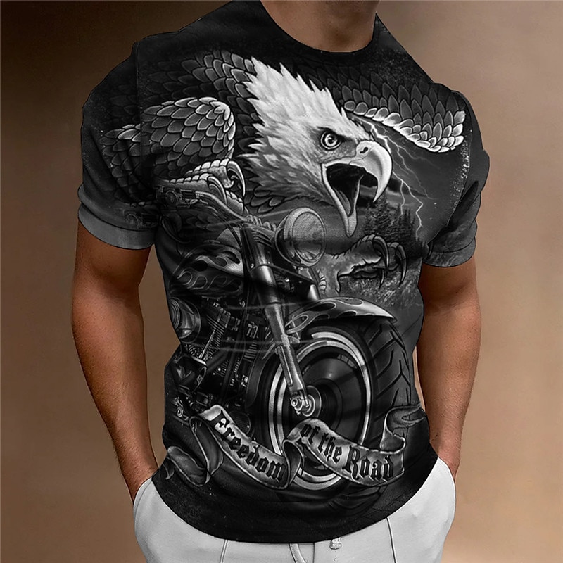 Men's Graphic Eagle Motorcycle T Shirt Motorcycle T Shirt Short Sleeve T shirt 3D Print Crew Neck Shirt Vintage Fashion Designer Outdoor Daily Sports Red Blue Dark Green Spring & Summer Clothing3