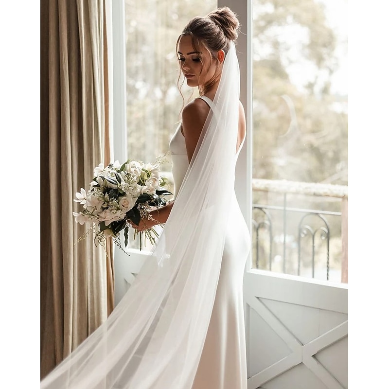 One-tier Formal Style / Simple / Classic & Timeless Wedding Veil Chapel Veils with Pure Color Tulle dress to impress