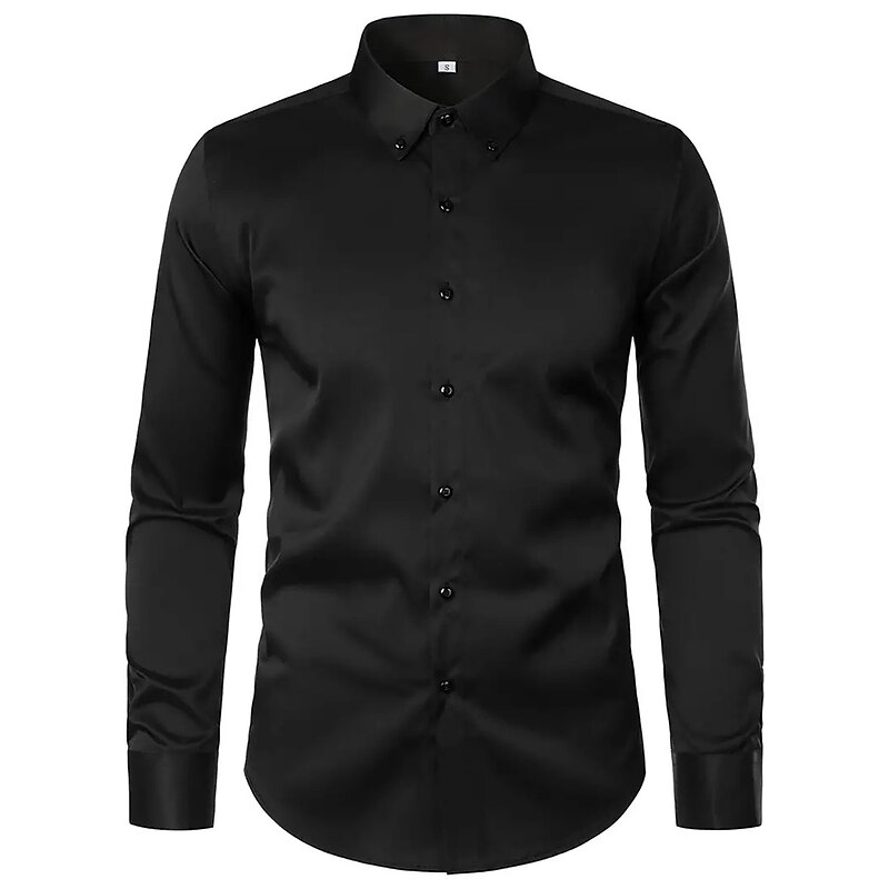 Men's Shirt Dress Shirt Button Down Shirt Plain Wedding Office & Career Black Long Sleeve Turndown Spring &  Fall Clothing Apparel Basic