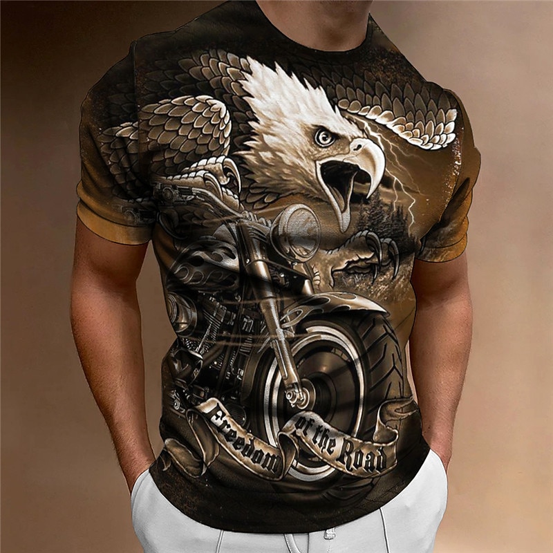 Men's Graphic Eagle Motorcycle T Shirt Motorcycle T Shirt Short Sleeve T shirt 3D Print Crew Neck Shirt Vintage Fashion Designer Outdoor Daily Sports Red Blue Dark Green Spring & Summer Clothing4