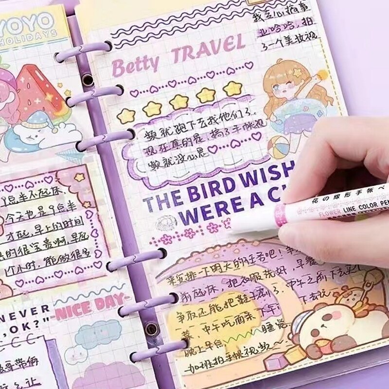 6Pcs/pack Curve Highlighter Pen Flower-shaped Curve Line Highlighters Multiple Shapes Graffiti Markers Pen Roller Tip Art Stationery4