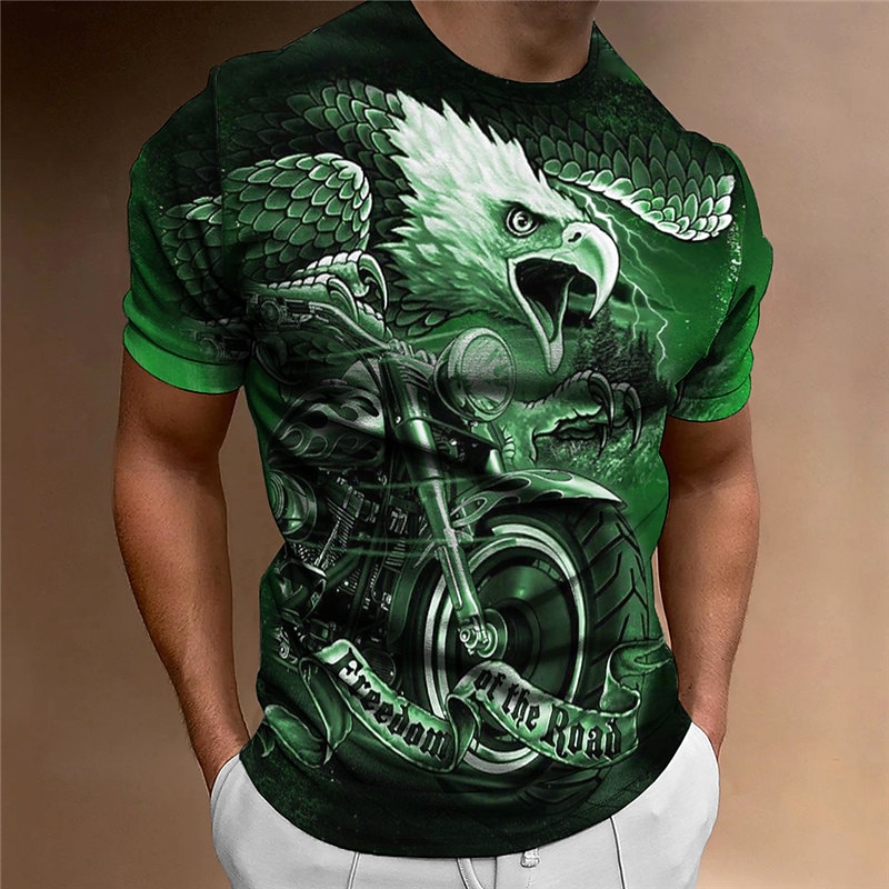 Men's Graphic Eagle Motorcycle T Shirt Motorcycle T Shirt Short Sleeve T shirt 3D Print Crew Neck Shirt Vintage Fashion Designer Outdoor Daily Sports Red Blue Dark Green Spring & Summer Clothing