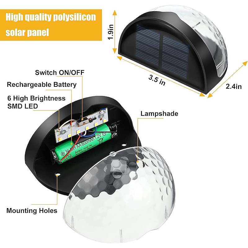 2/4pcs Solar Fence Light Outdoor Waterproof Wall Lights Solar Step Lights for Patio Fence Yard Garden Garage Deck Stairway Gate4