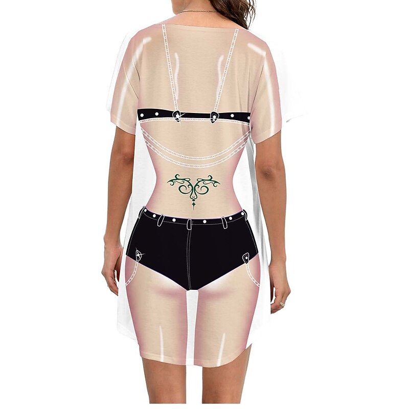 Women's Bikini Shirt Cover Up Dress Funny Cute Bikini Print for Swimwear Short Sleeve 3D Graphic Baggy Swimwear Cover-Up4