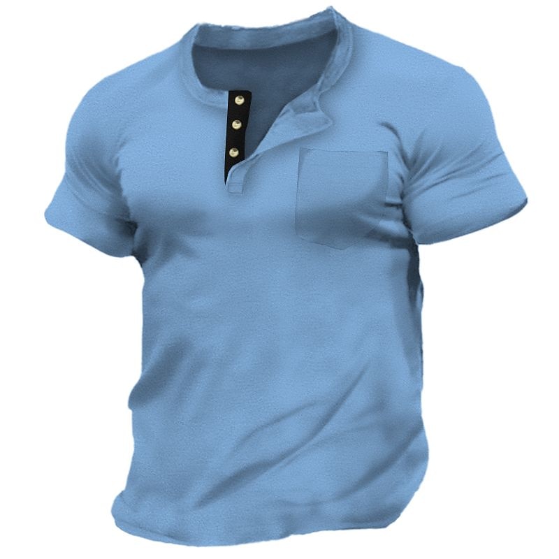 Men's Button T Shirt Henley Shirt Tee Top Short Sleeves Henley Summer Plain Fashion Designer Basic Front Pocket Vacation Street Going out Black White Red Top Tee for Men3