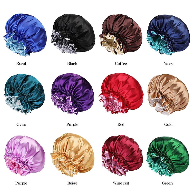 Bath Hat Silk Bonnet for Women Satin Bonnet for Curly Hair Sleep Cap Double Layer Large Silk Hair Bonnet for Black Women Natural Hair2