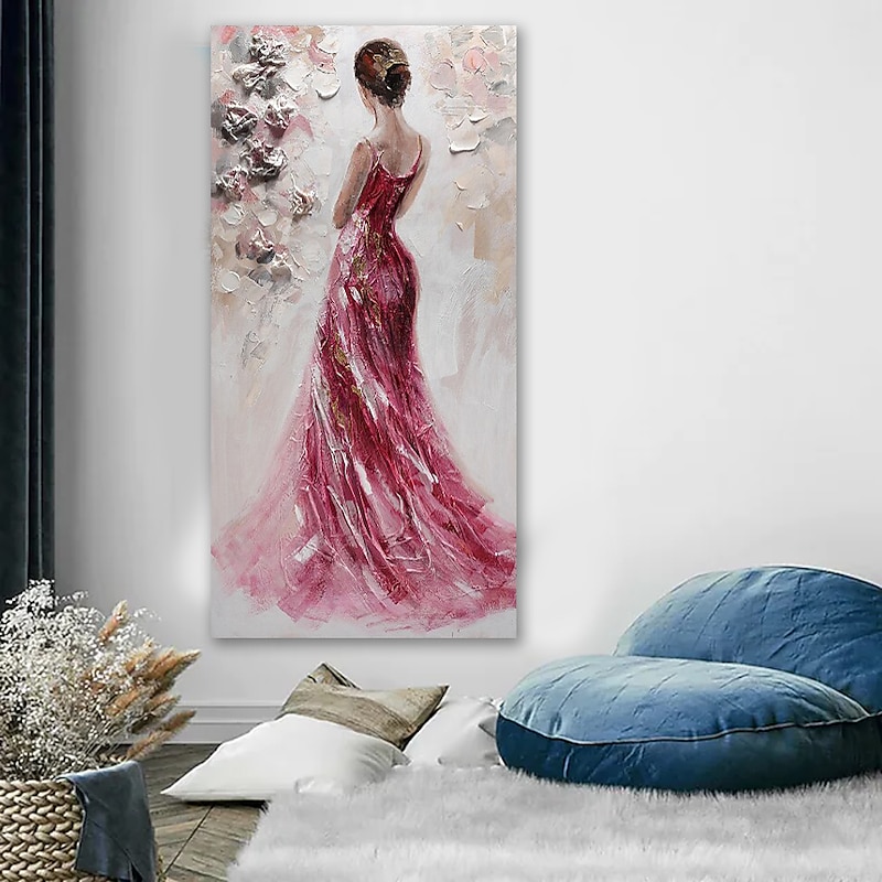 Oil Painting Hand Painted Vertical Abstract People Modern Stretched Canvas