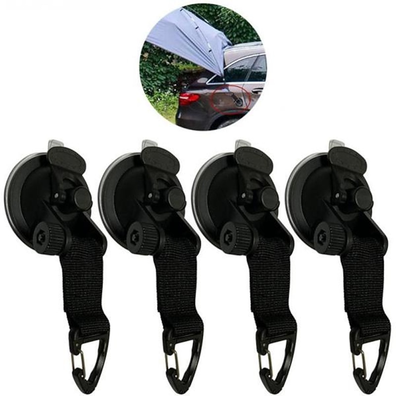 4Pcs Suction Cup Anchor Hooks - Secure Tie Down for Camping Tarps, Car Side Awning, Pool & Tent Tarp Universal Fit4